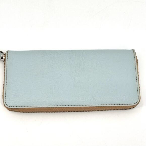 Matt & Nat Long Zip Around Cruelty Free Ethical Vegan Wallet Robins Egg Blue/Tan - Picture 2 of 8